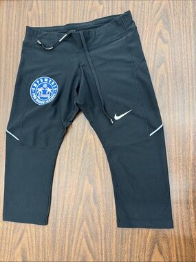 Nike Black athletic Capri with Blue Patch & White Swoosh Dri-fit
